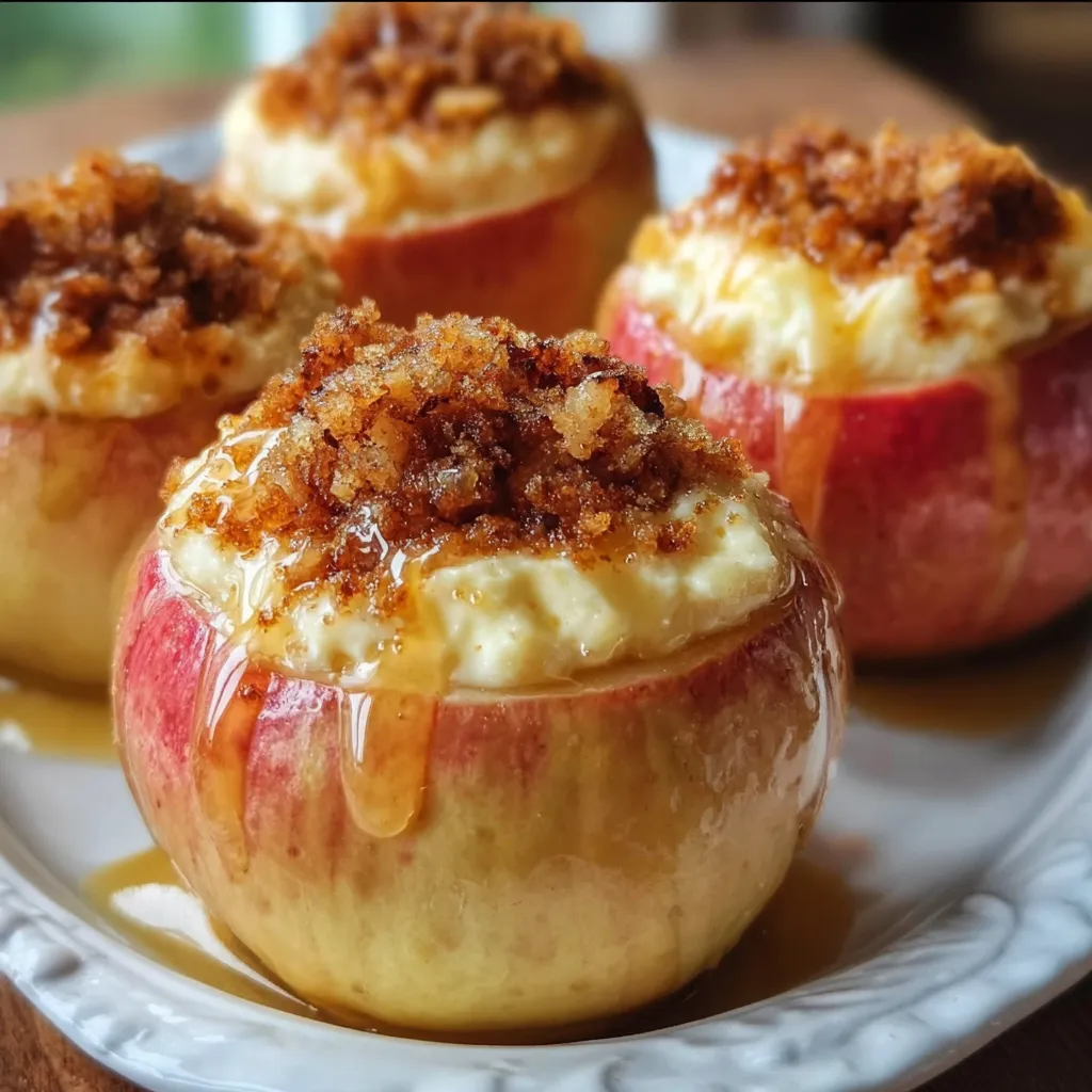 Cheesecake Stuffed Baked Apples with Cinnamon Graham Cracker Crumble and Vanilla Glaze - secondary view